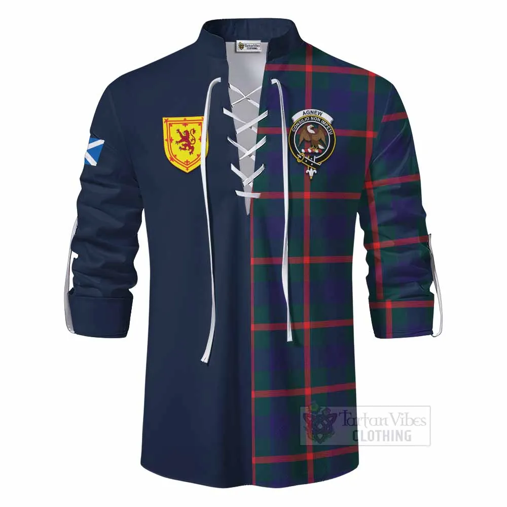 Agnew Tartan Ghillie Kilt Shirt Alba with Scottish Lion Royal Arm Half Style