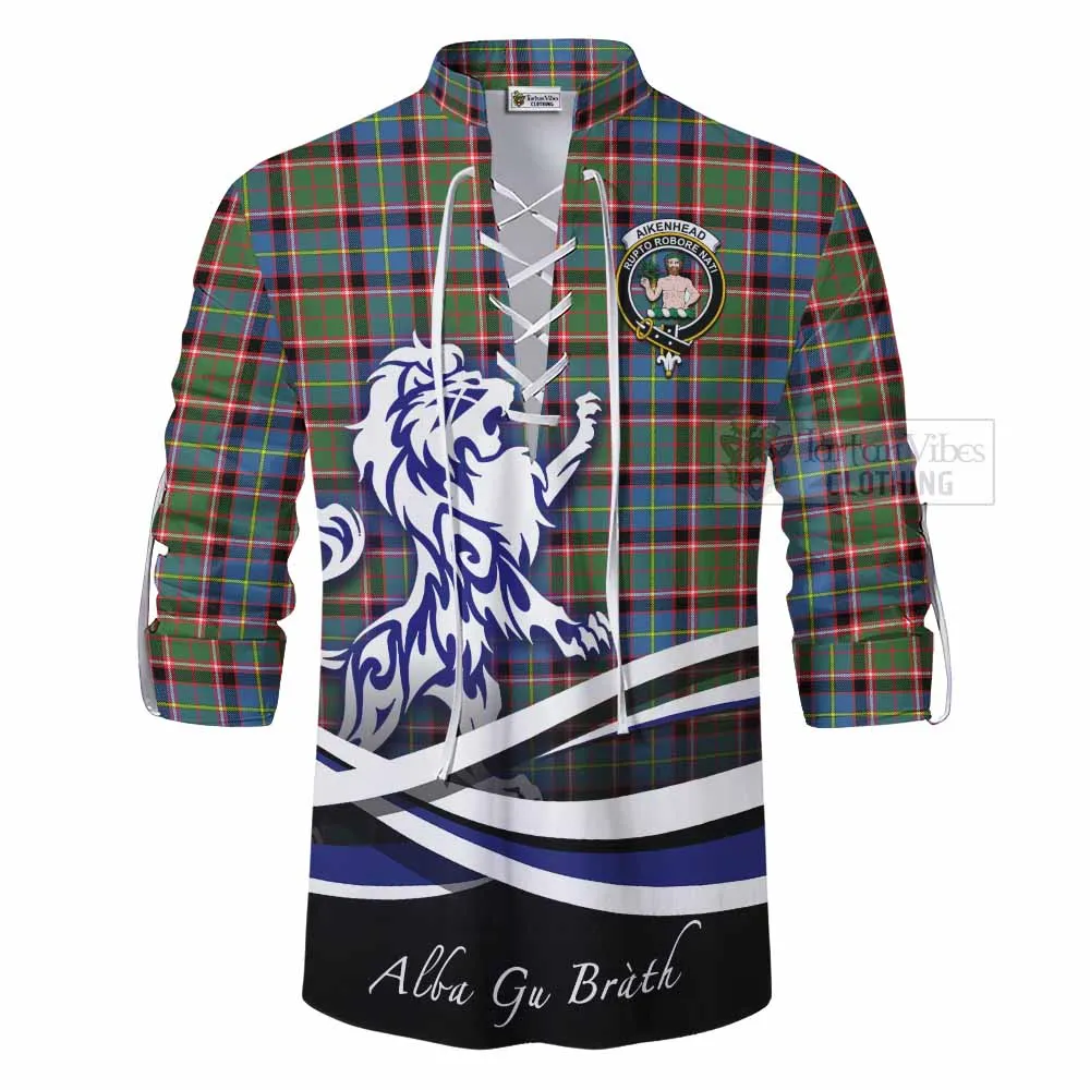 Aikenhead Tartan Ghillie Kilt Shirt with Alba Gu Brath Regal Lion Emblem