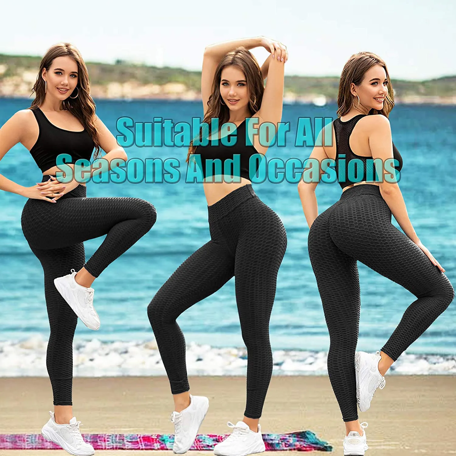 AIMILIA Butt Lifting Anti Cellulite Leggings for Women High Waisted Yoga Pants Workout Tummy Control Sport Tights