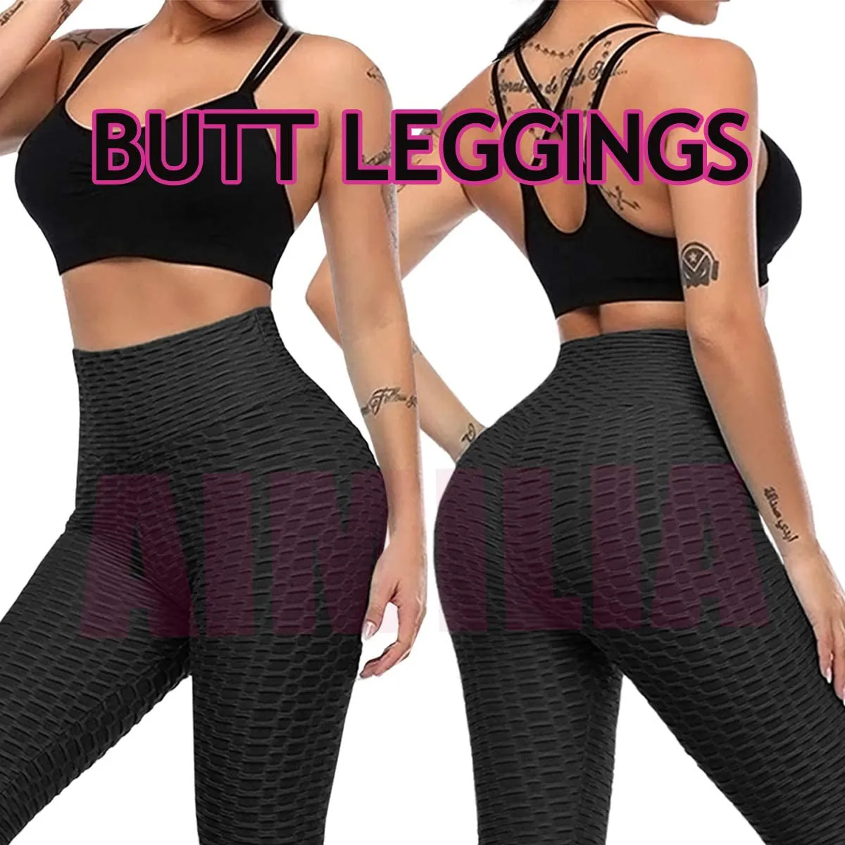 AIMILIA Butt Lifting Anti Cellulite Leggings for Women High Waisted Yoga Pants Workout Tummy Control Sport Tights