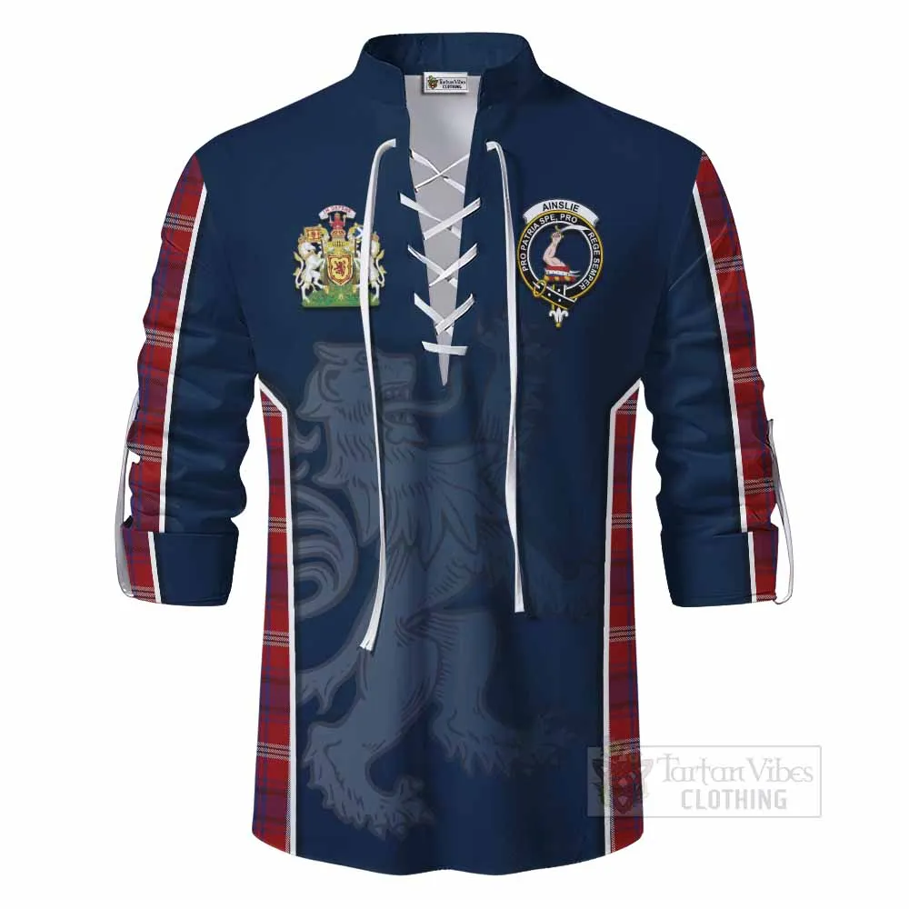 Ainslie Tartan Ghillie Kilt Shirt with Family Crest and Lion Rampant Vibes Sport Style