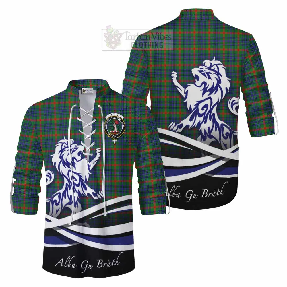 Aiton Tartan Ghillie Kilt Shirt with Alba Gu Brath Regal Lion Emblem