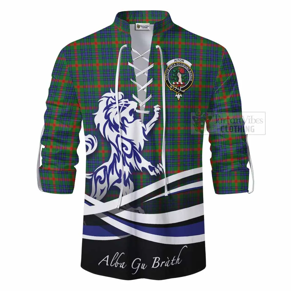 Aiton Tartan Ghillie Kilt Shirt with Alba Gu Brath Regal Lion Emblem