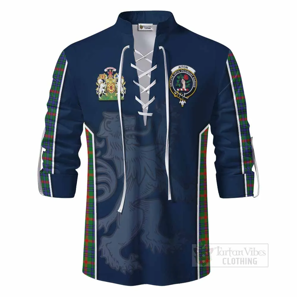 Aiton Tartan Ghillie Kilt Shirt with Family Crest and Lion Rampant Vibes Sport Style