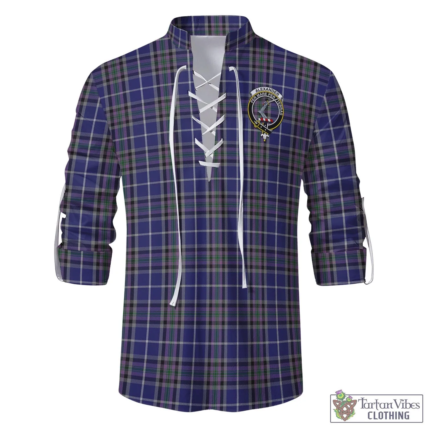 Alexander of Menstry Tartan Men's Scottish Traditional Jacobite Ghillie Kilt Shirt with Family Crest