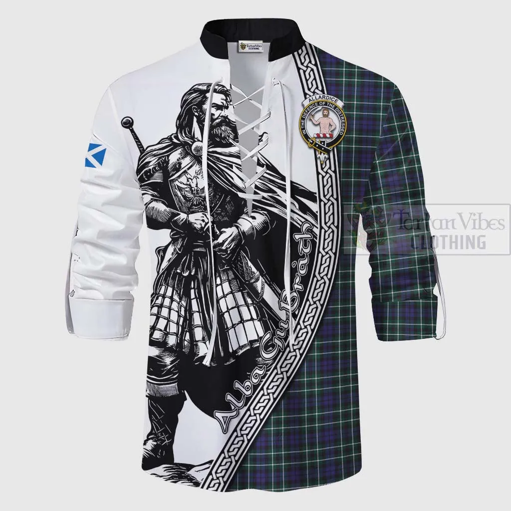 Allardice Tartan Clan Crest Ghillie Kilt Shirt with Highlander Warrior Celtic Style