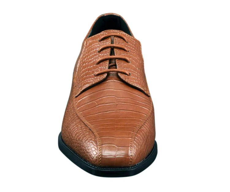 Amali Harvey Croc Print Men's Cognac Exotic Leather Dress Shoes