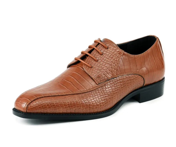 Amali Harvey Croc Print Men's Cognac Exotic Leather Dress Shoes