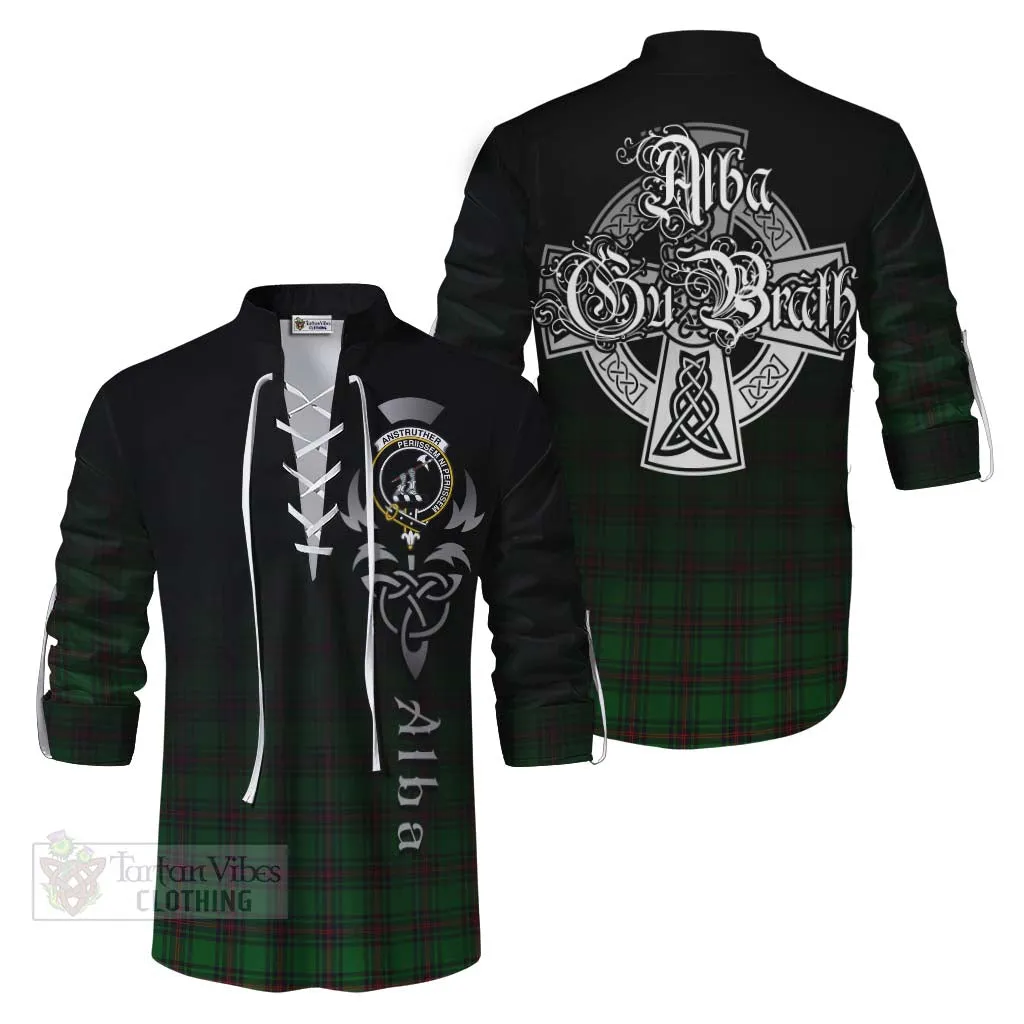 Anstruther Tartan Ghillie Kilt Shirt Featuring Alba Gu Brath Family Crest Celtic Inspired