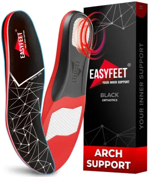 Anti-Fatigue Shoe Insoles - High Arch Support Insoles - Shoe Insoles Orthotics Men Women - Relief Plantar Fasciitis Heel Arch Pain Flat Feet Black M (Men 42-44/Women 41-42)