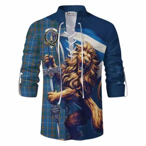 Bain Tartan Family Crest Ghillie Kilt Shirt with Scottish Majestic Lion