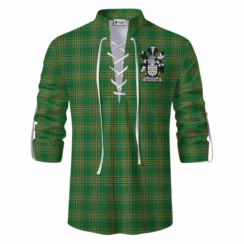 Beresford Irish Clan Tartan Ghillie Kilt Shirt with Coat of Arms