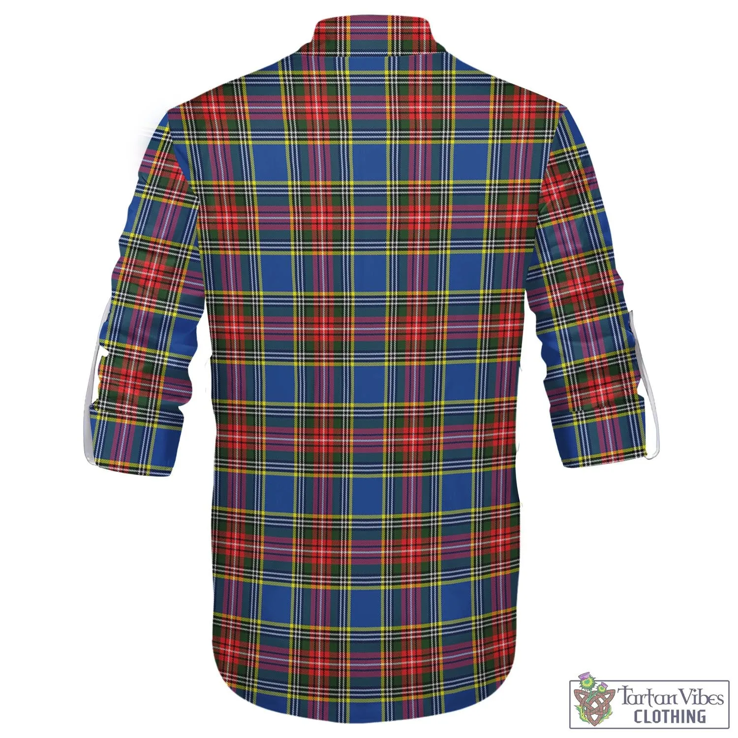 Bethune Tartan Men's Scottish Traditional Jacobite Ghillie Kilt Shirt with Family Crest