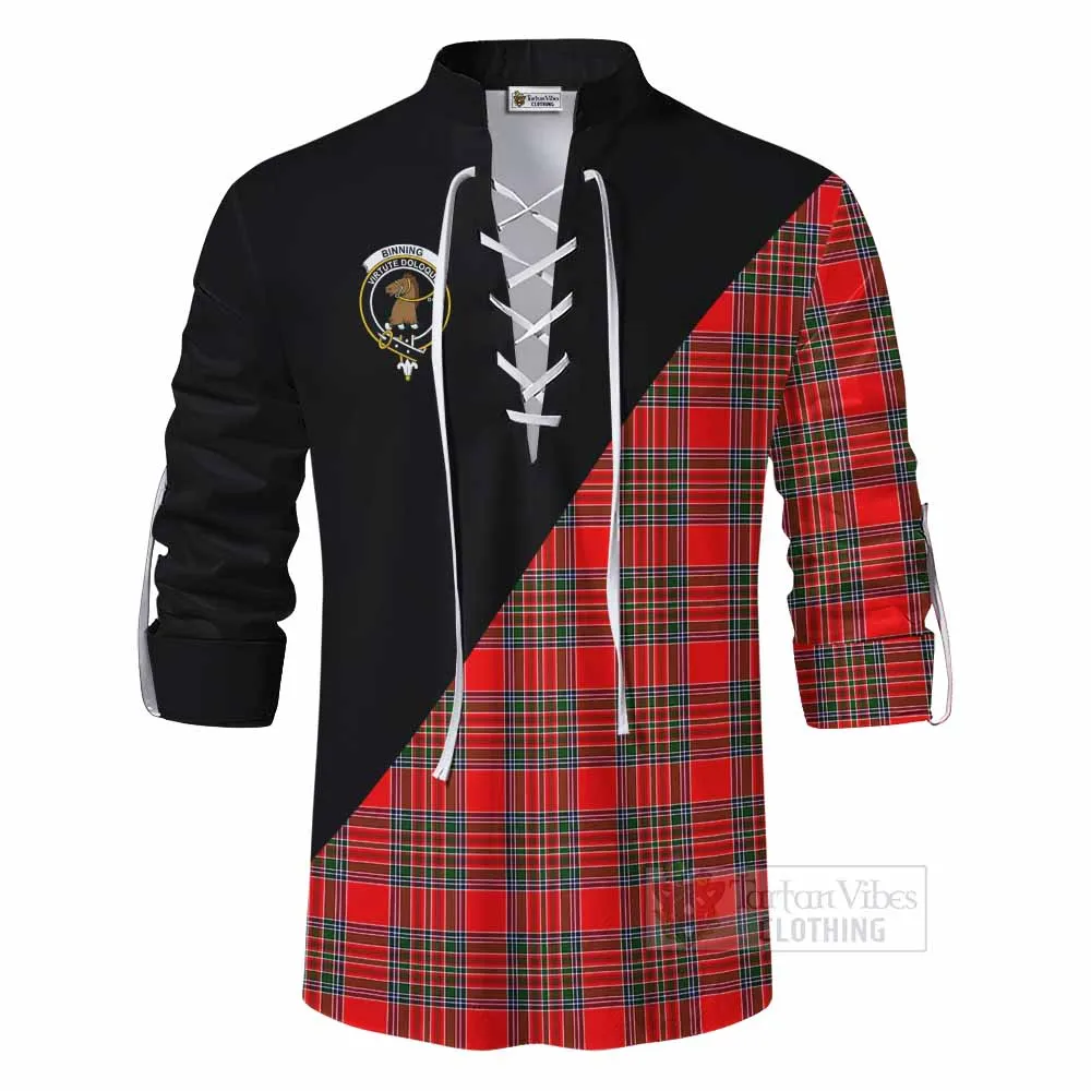 Binning Tartan Ghillie Kilt Shirt with Family Crest and Military Logo Style