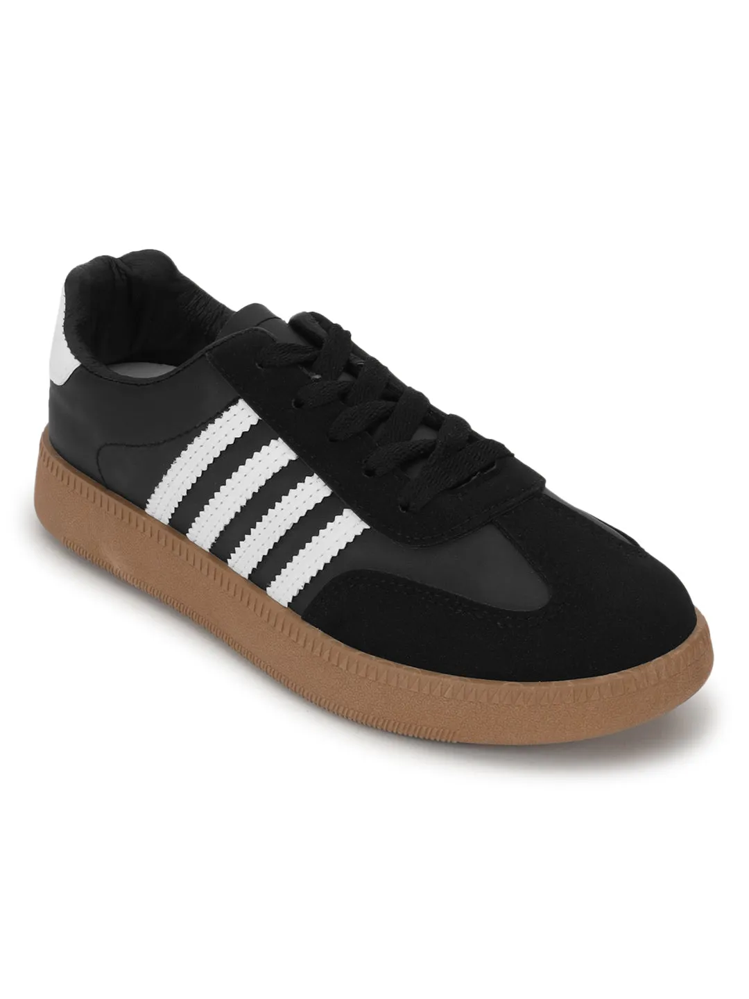 Black White PU Stylish Lace-Up Sneakers (TC-RS3654-BLKWHT)