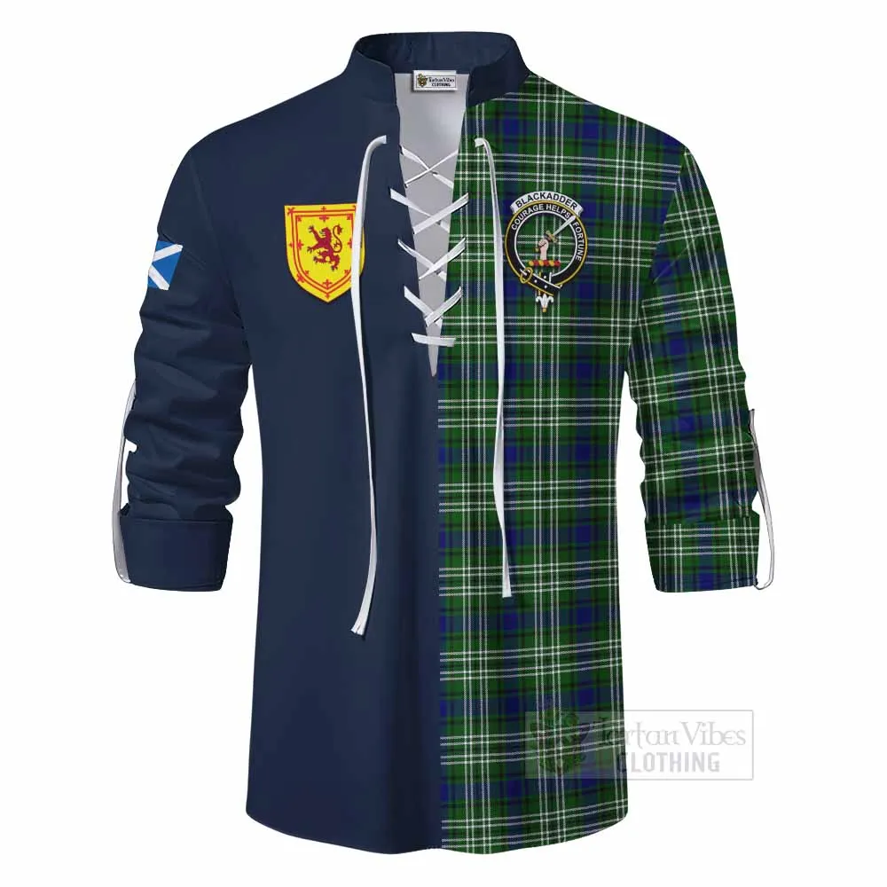 Blackadder Tartan Ghillie Kilt Shirt Alba with Scottish Lion Royal Arm Half Style