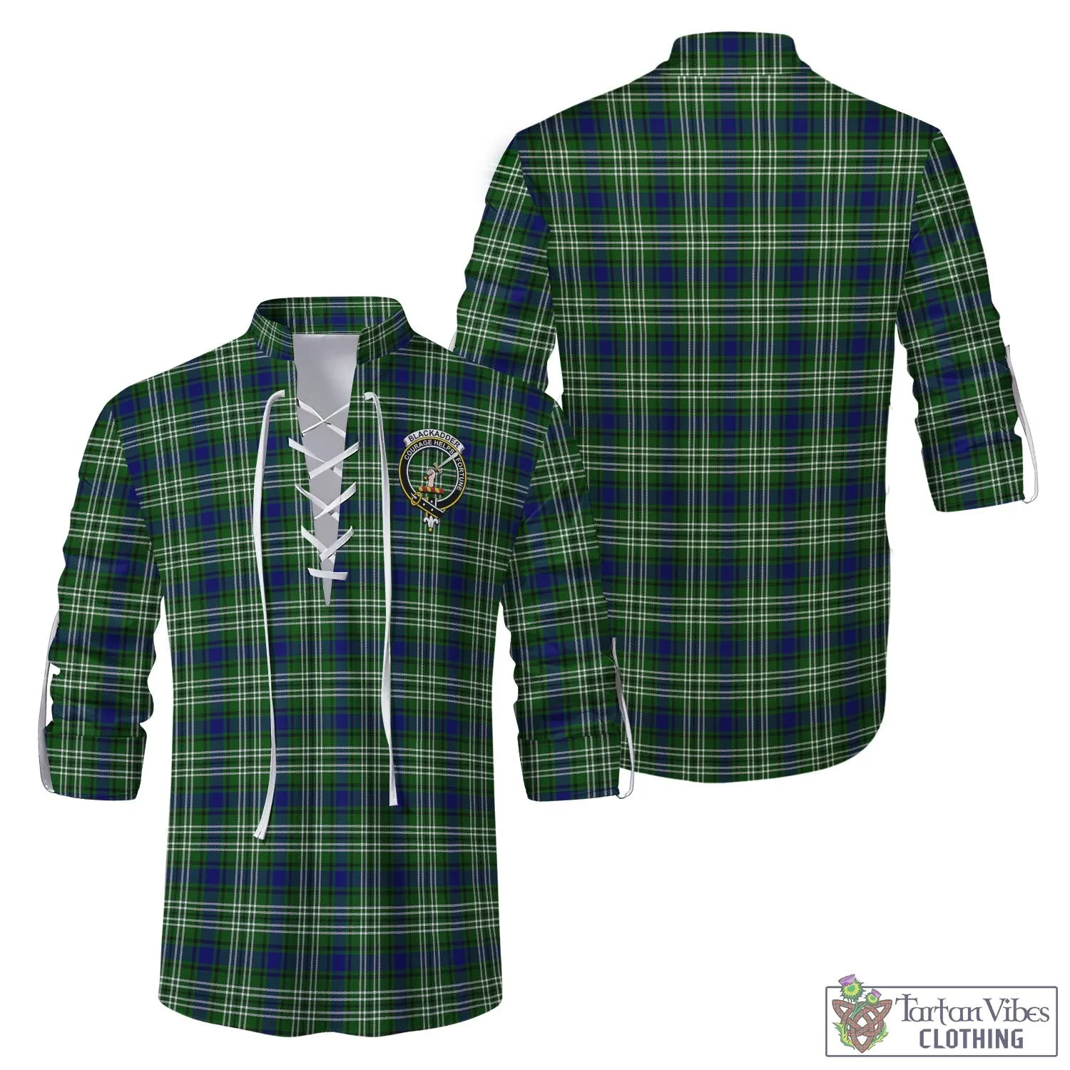 Blackadder Tartan Men's Scottish Traditional Jacobite Ghillie Kilt Shirt with Family Crest