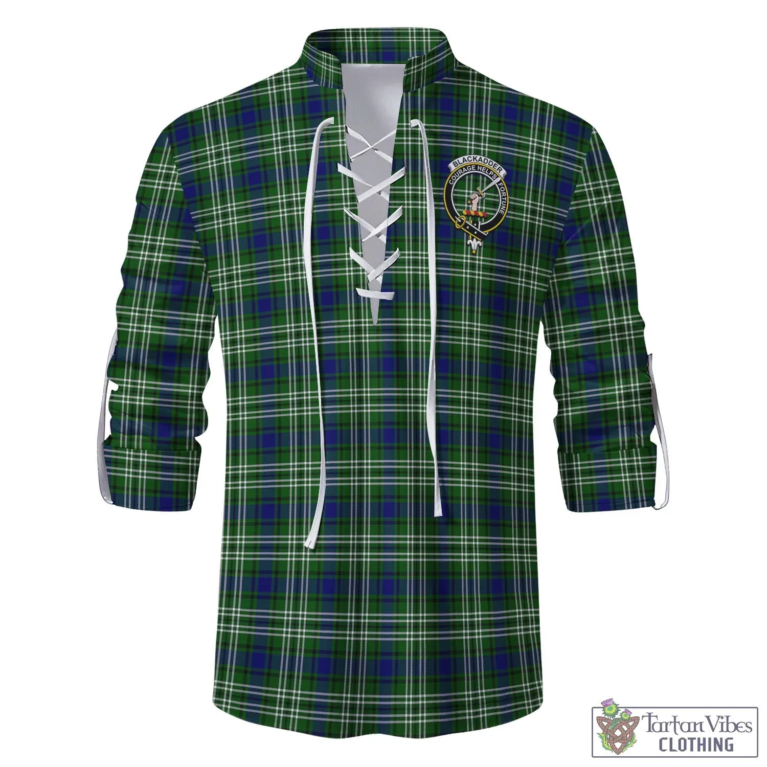 Blackadder Tartan Men's Scottish Traditional Jacobite Ghillie Kilt Shirt with Family Crest