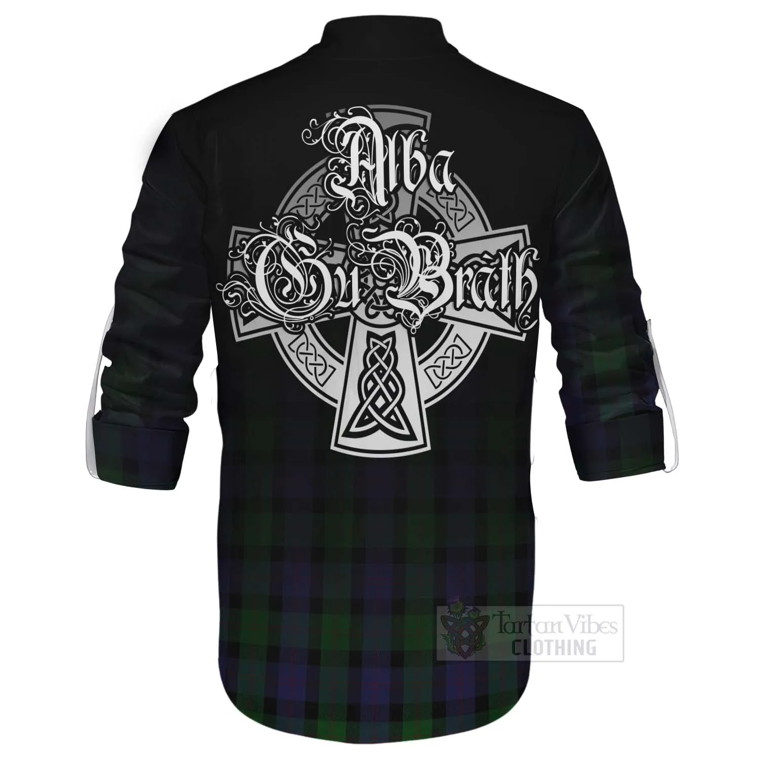 Blair Tartan Ghillie Kilt Shirt Featuring Alba Gu Brath Family Crest Celtic Inspired