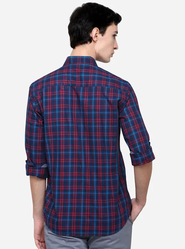 Blue & Red Regular Fit Checked Casual Shirt | Greenfibre