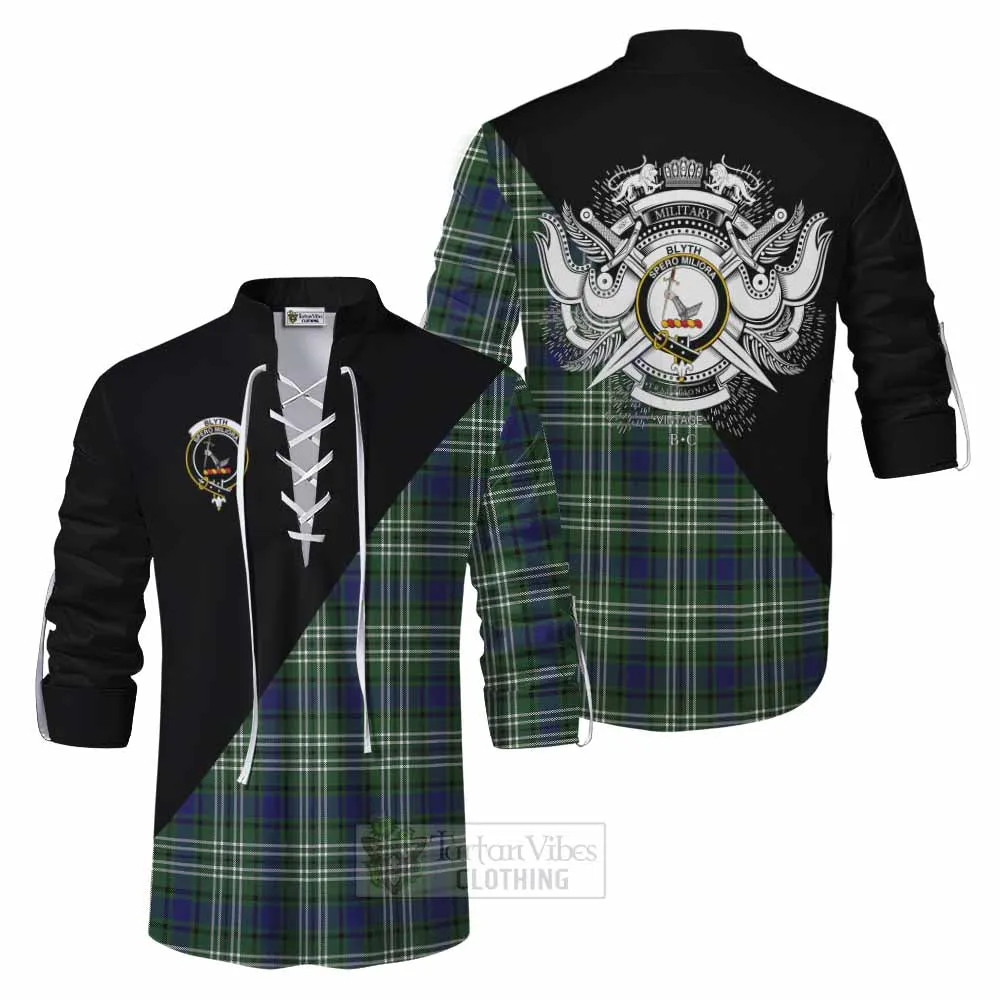 Blyth Tartan Ghillie Kilt Shirt with Family Crest and Military Logo Style