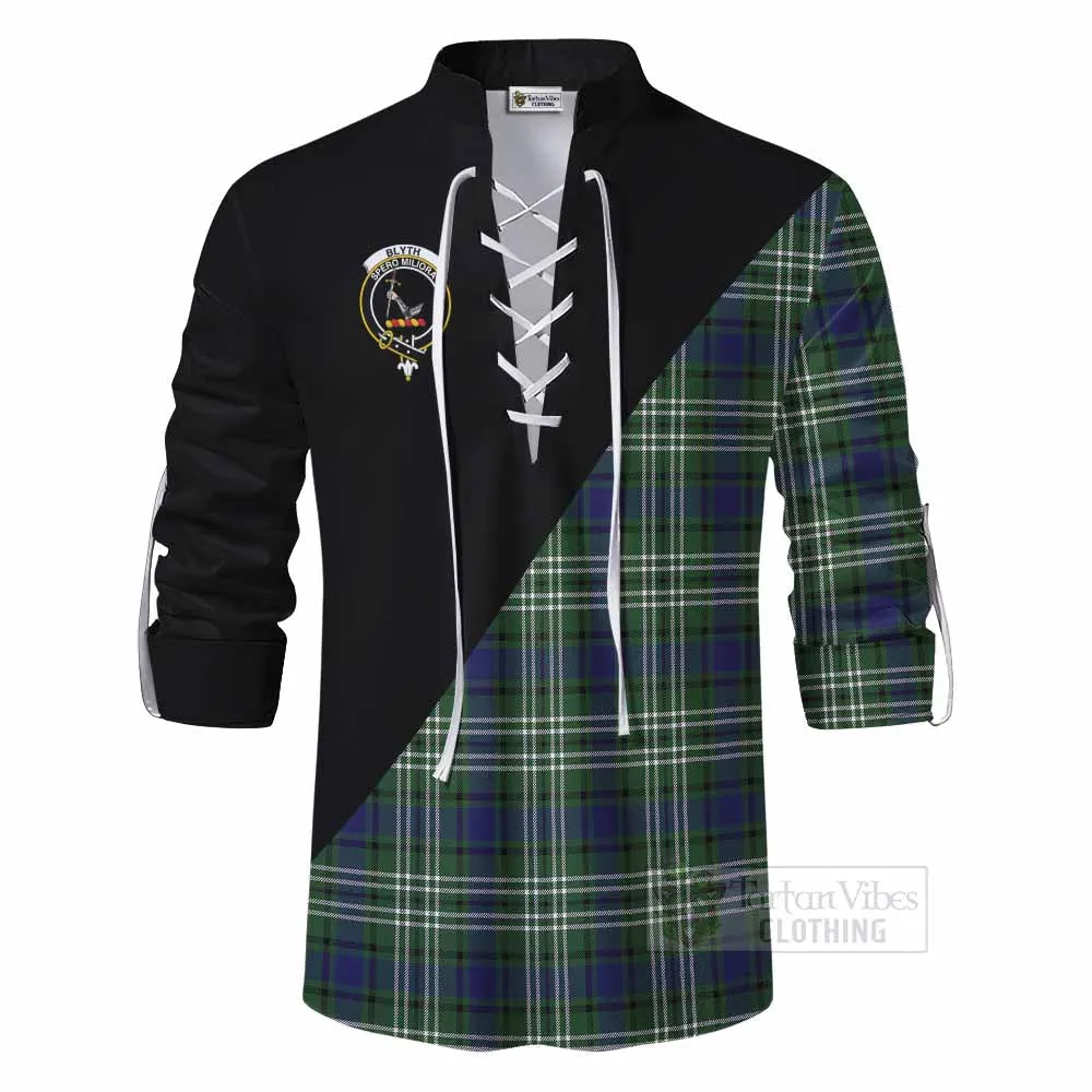 Blyth Tartan Ghillie Kilt Shirt with Family Crest and Military Logo Style