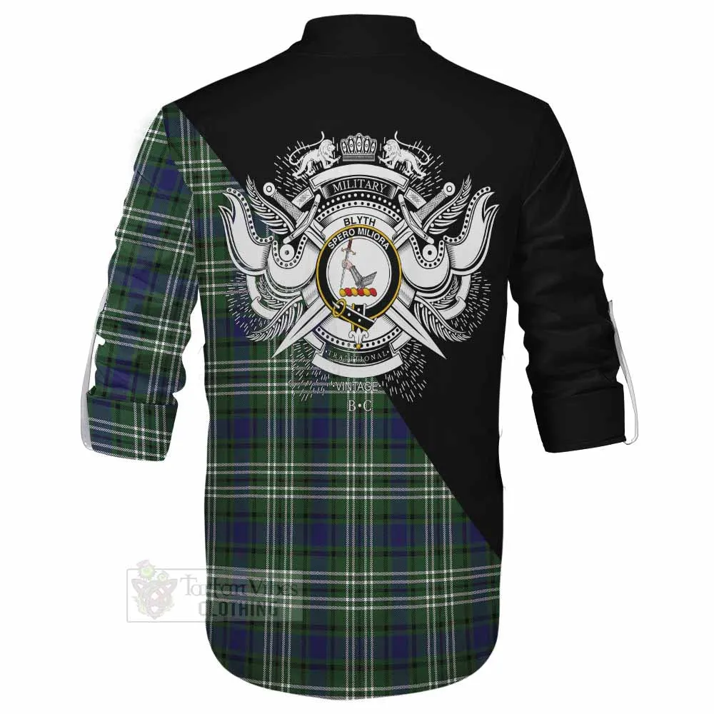 Blyth Tartan Ghillie Kilt Shirt with Family Crest and Military Logo Style