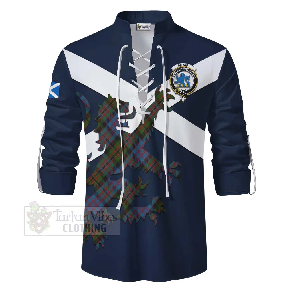 Bowie Tartan Lion Rampant Ghillie Kilt Shirt Proudly Display Your Heritage with Alba Gu Brath and Clan Name