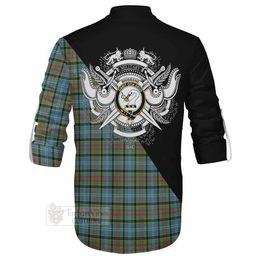 Brisbane Tartan Ghillie Kilt Shirt with Family Crest and Military Logo Style