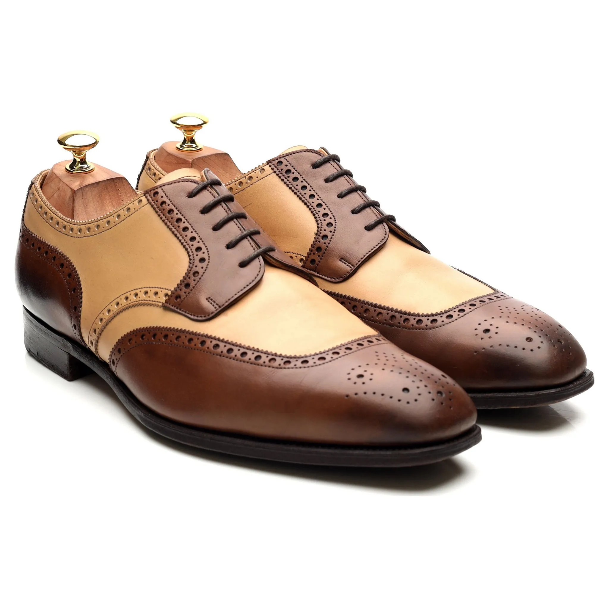 Brown Cream Two Tone Leather Derby Brogues UK 10 G