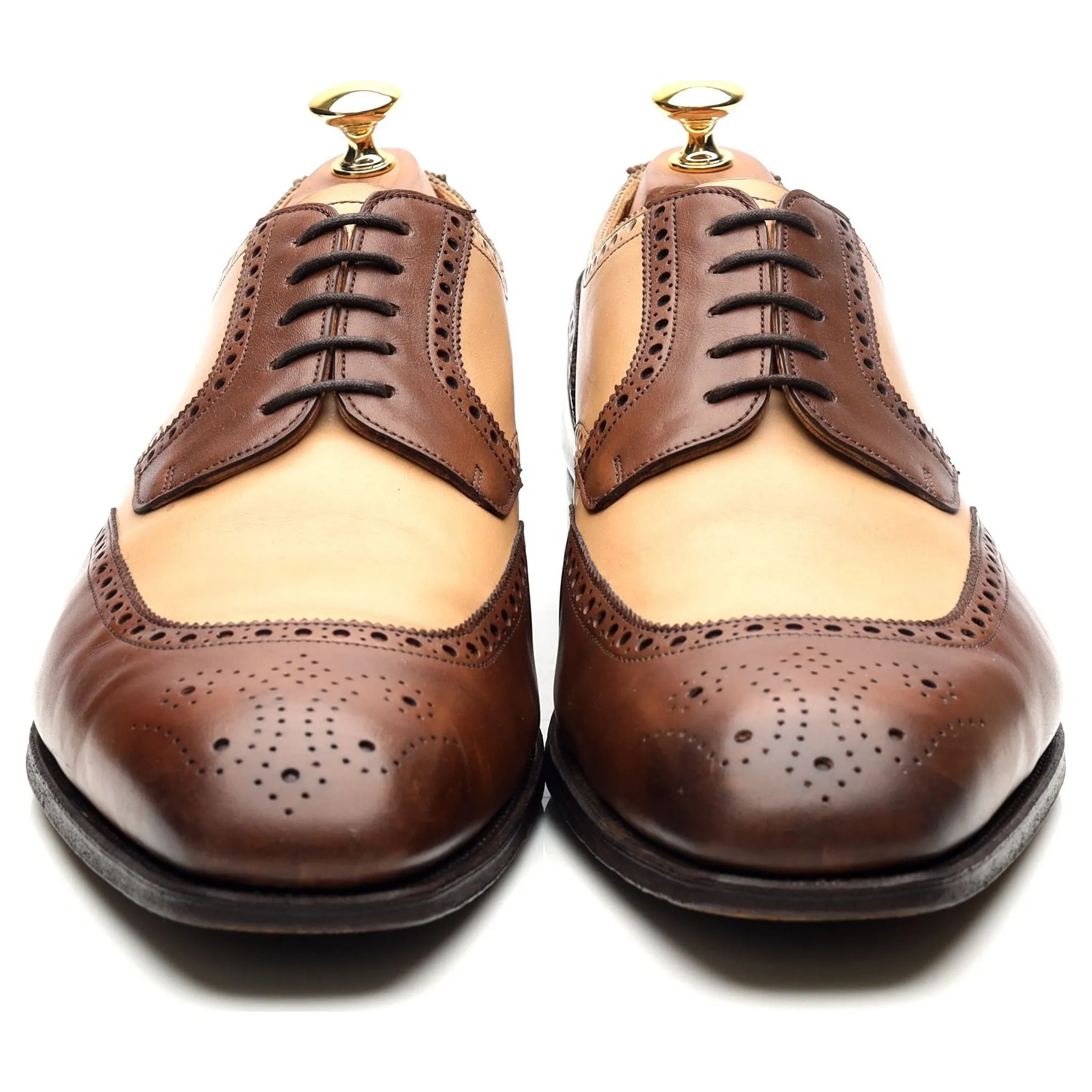 Brown Cream Two Tone Leather Derby Brogues UK 10 G