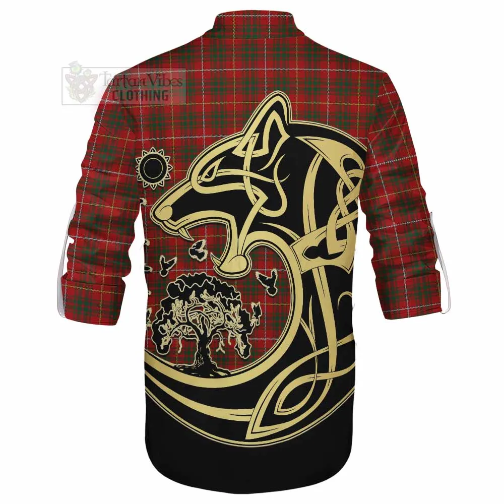 Bruce Tartan Ghillie Kilt Shirt with Family Crest Celtic Wolf Style