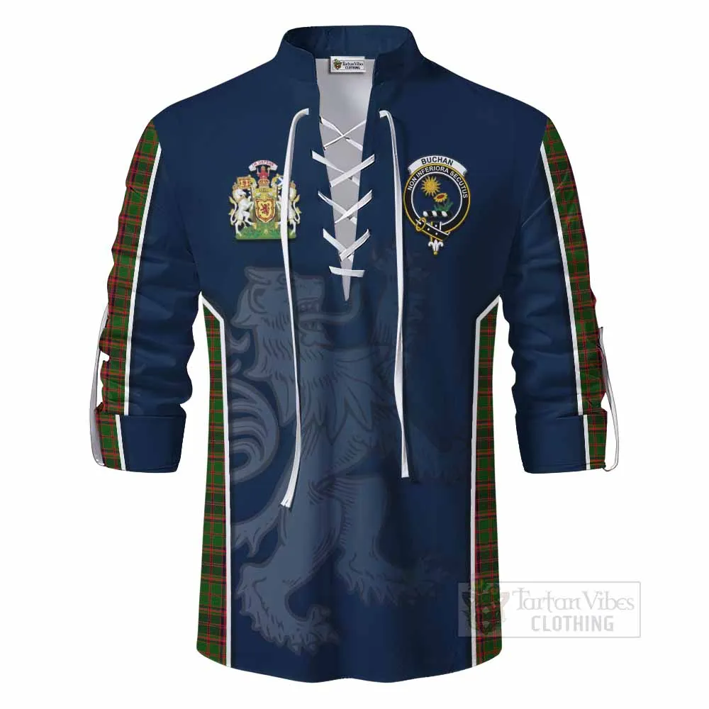 Buchan Tartan Ghillie Kilt Shirt with Family Crest and Lion Rampant Vibes Sport Style