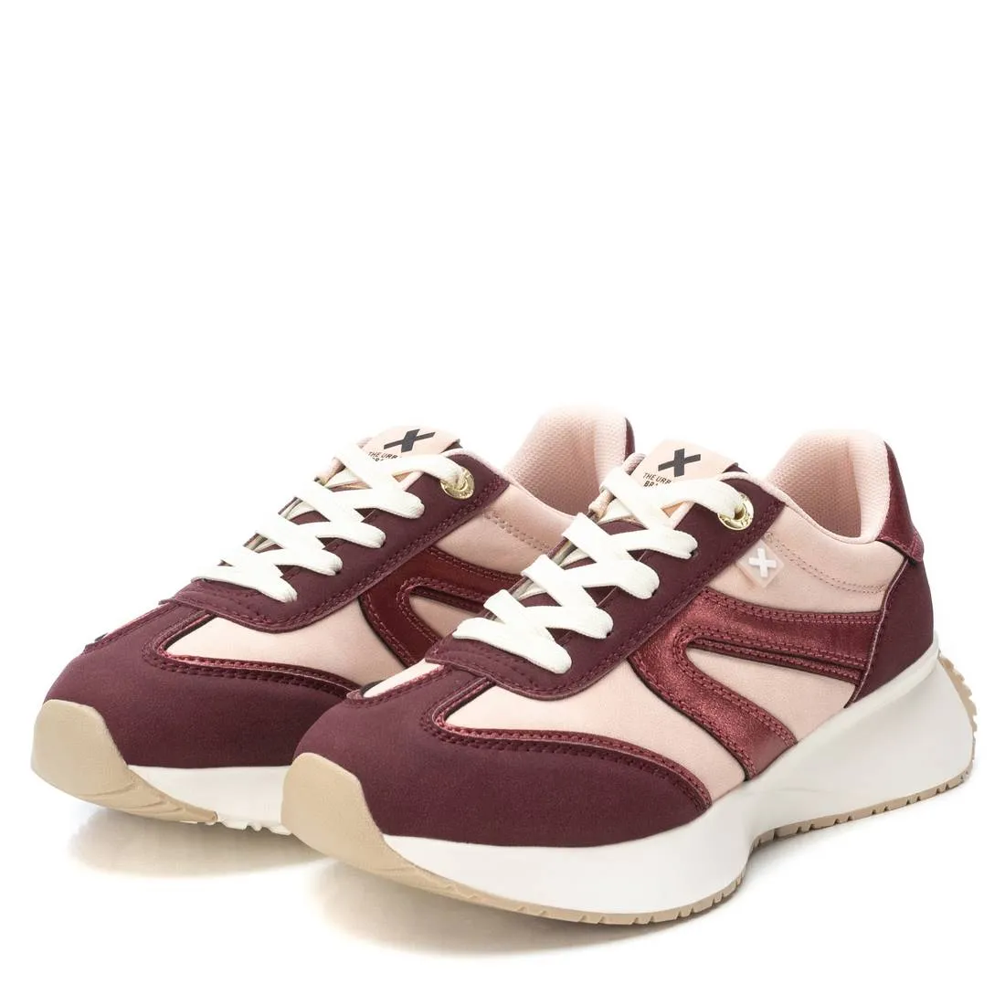 Burgundy mixed media trainer