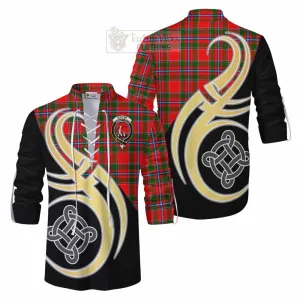 Butter Tartan Ghillie Kilt Shirt with Family Crest and Celtic Symbol Style