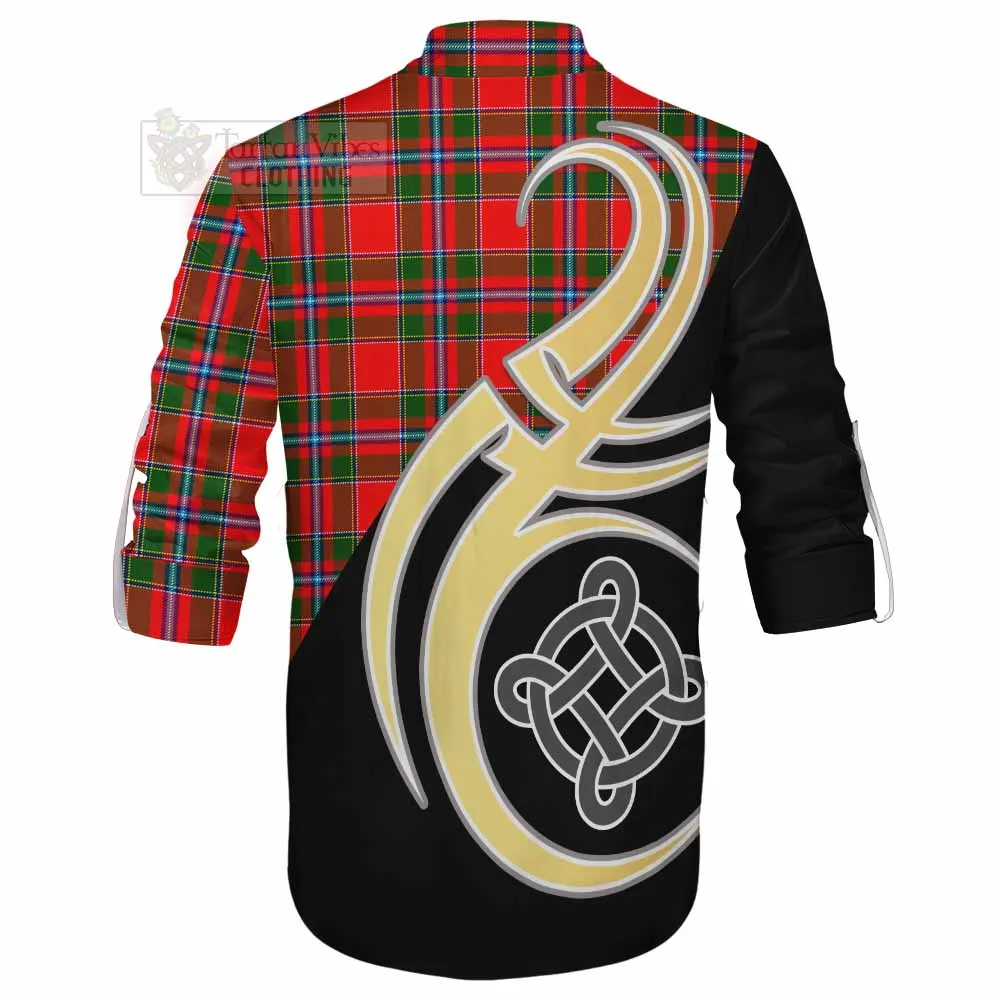 Butter Tartan Ghillie Kilt Shirt with Family Crest and Celtic Symbol Style