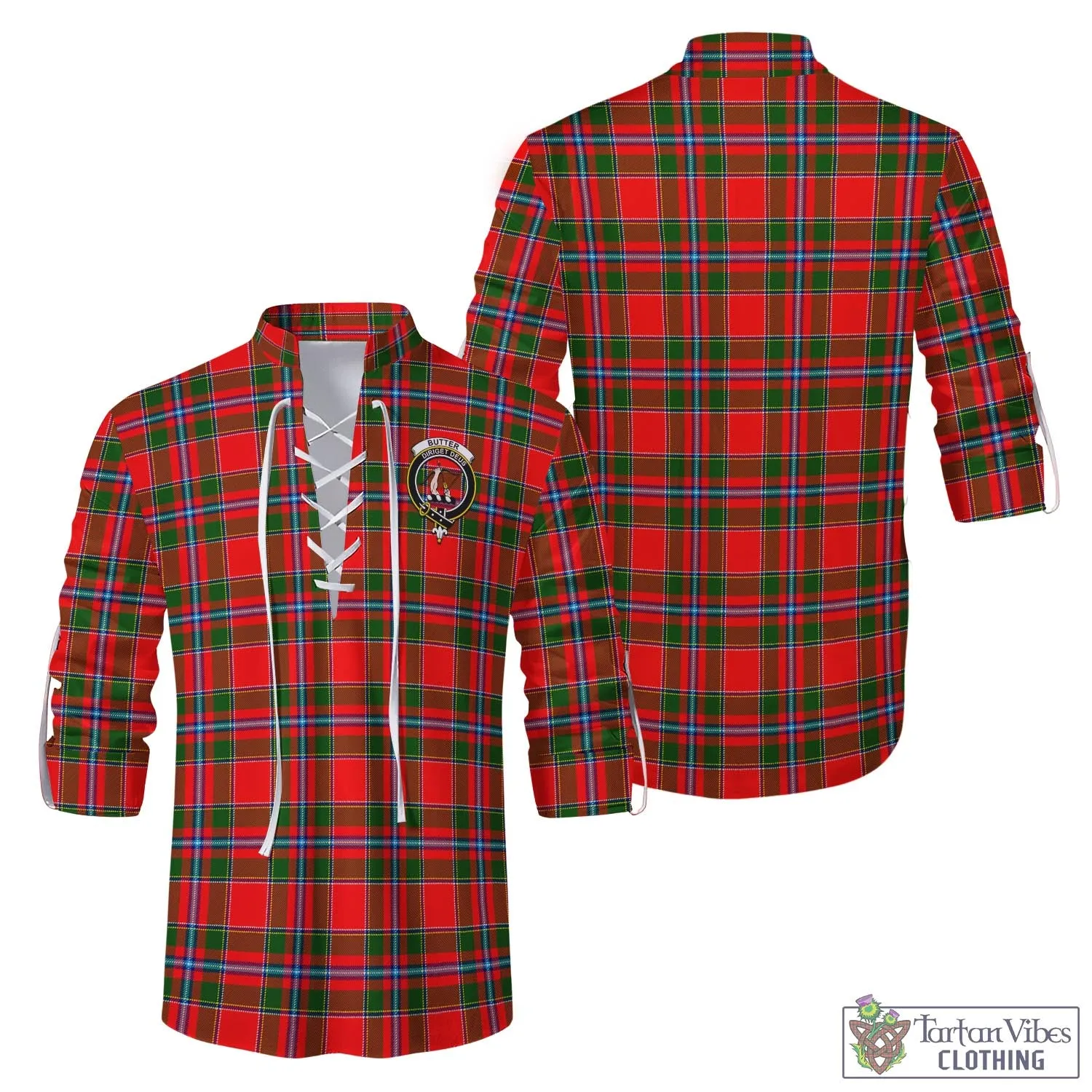 Butter Tartan Men's Scottish Traditional Jacobite Ghillie Kilt Shirt with Family Crest