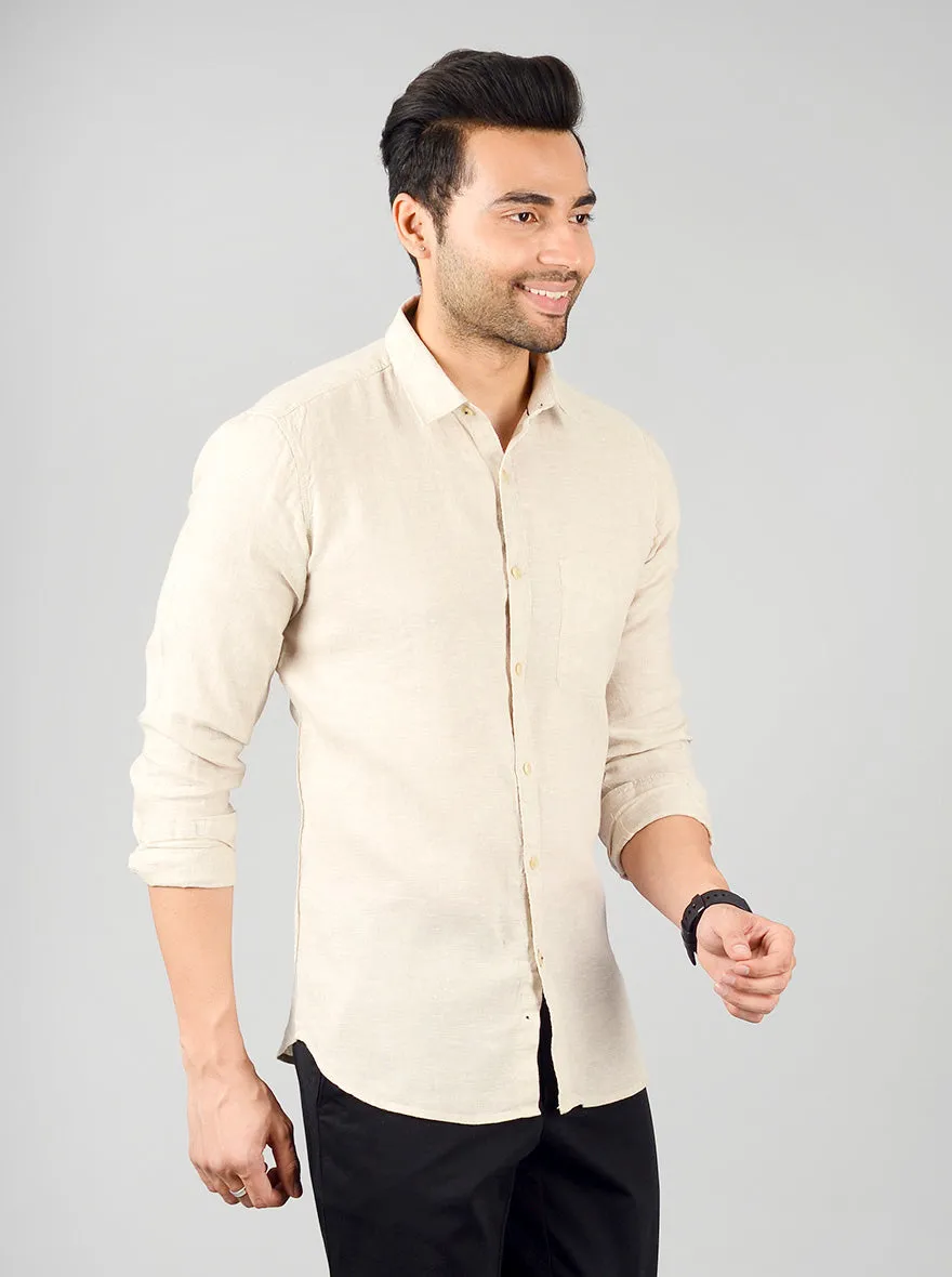 Cream Solid Slim Fit Casual Shirt | JadeBlue