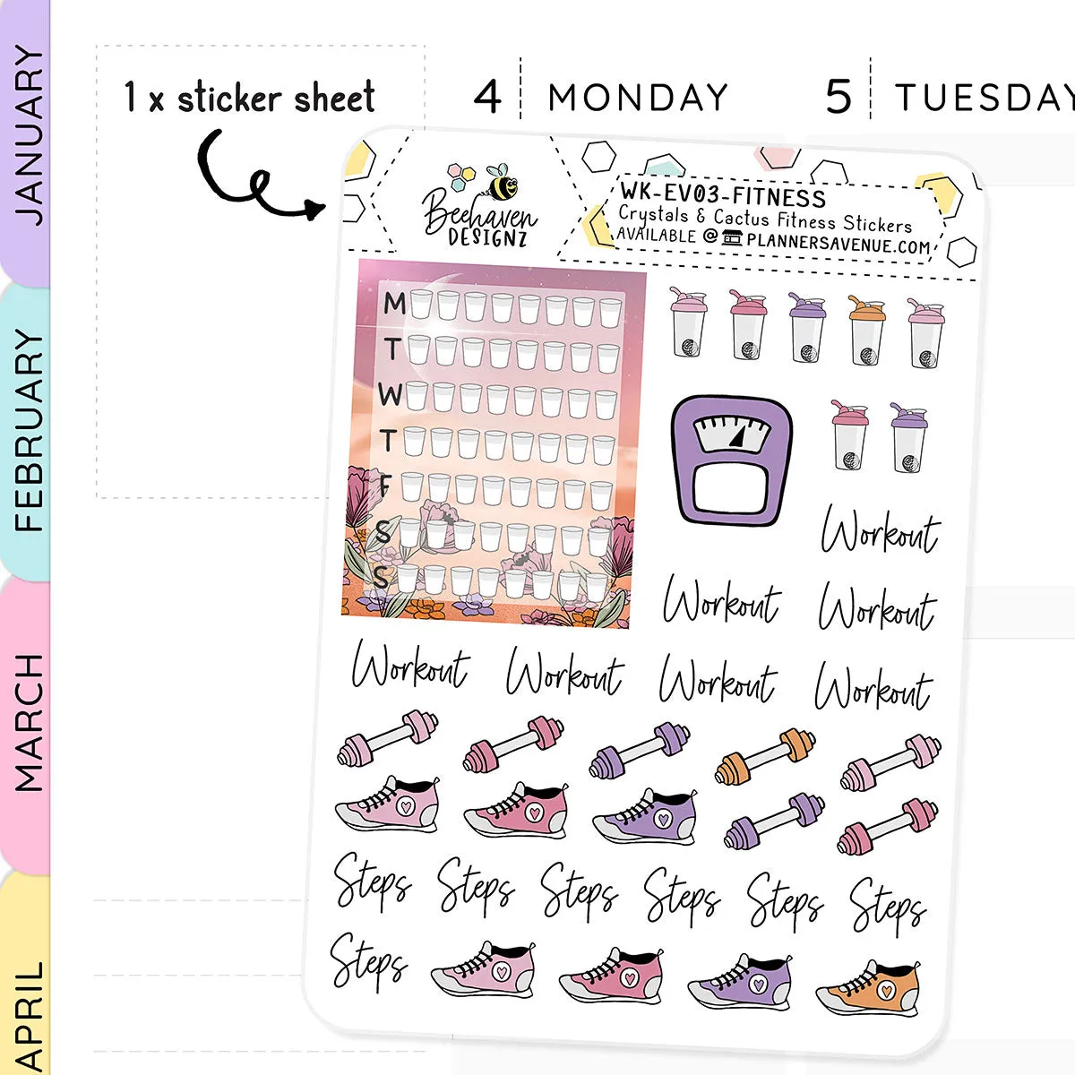 Crystal Cactus Fitness Planner Stickers