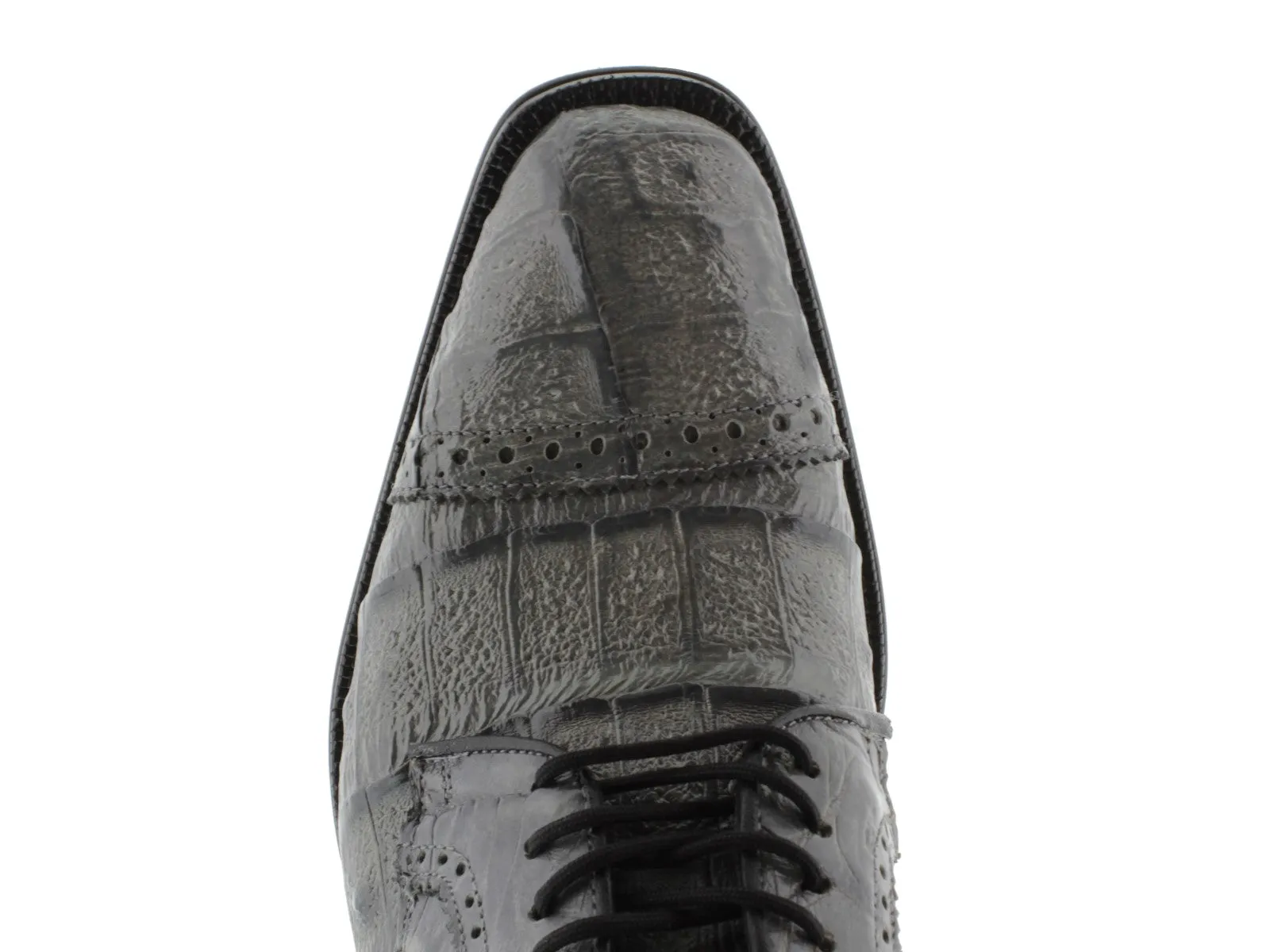 Dolce Pelle - Men's Black Full Genuine Crocodile Derby Shoes Semi Brogues