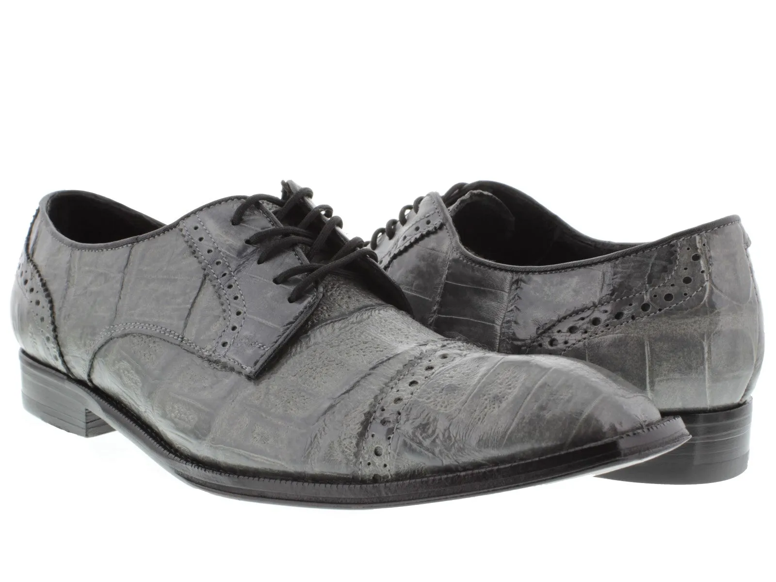 Dolce Pelle - Men's Black Full Genuine Crocodile Derby Shoes Semi Brogues