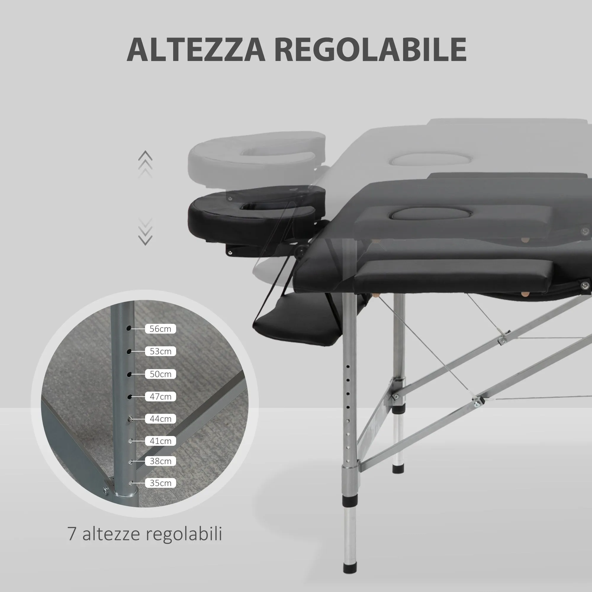 Easycomfort Lettino per Massaggio Portatile e Pieghevole con Altezza Regolabile e Seduta Imbottita, 186x71x62-83 cm, Nero