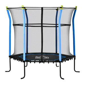 EasyComfort Tappeto Elastico per Bambini 3-10 Anni con Rete di Sicurezza e Corde Elastiche, Φ160x163.5 cm, Blu e Nero