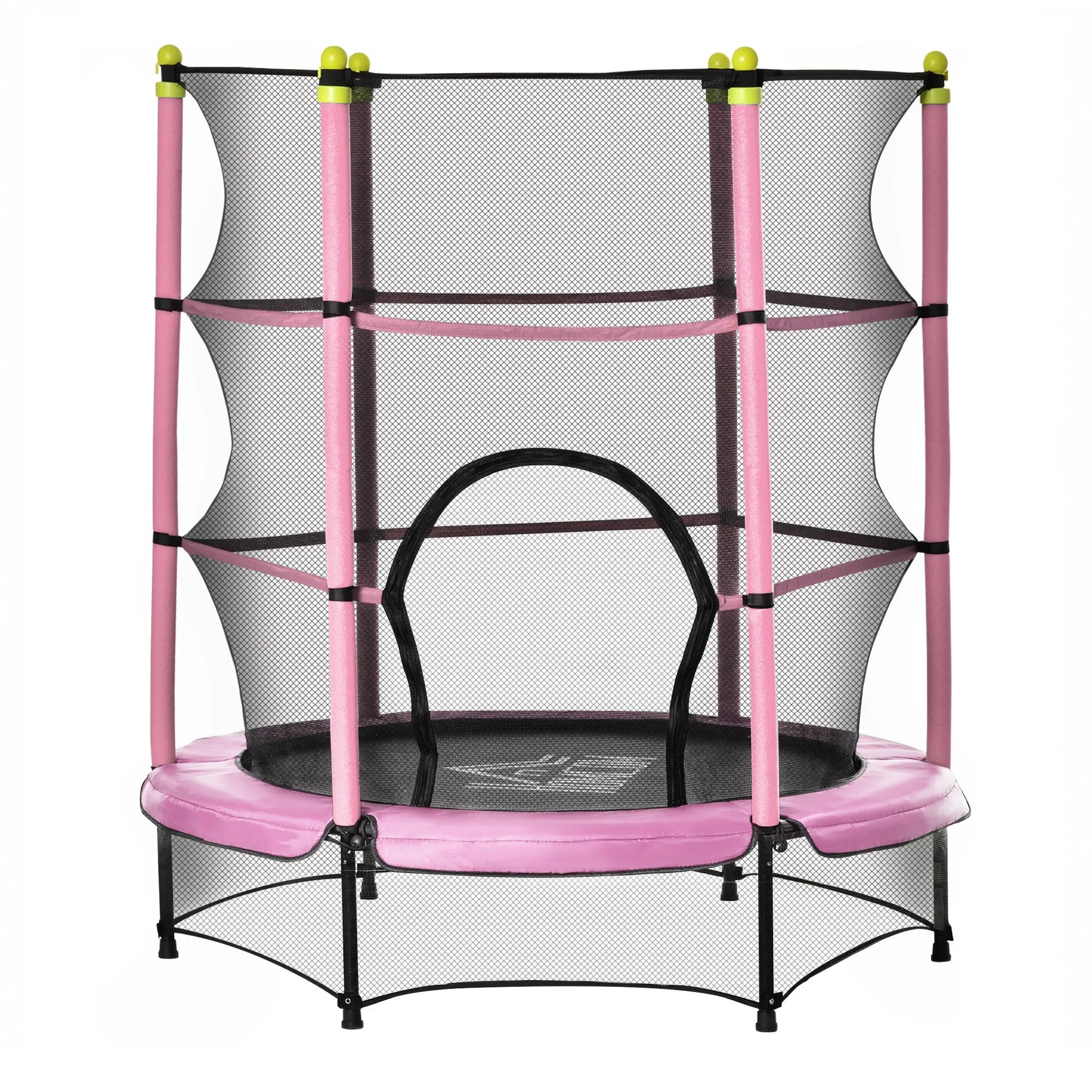 Easycomfort Tappeto Elastico per Bambini 3-6 Anni ?140x160cm, Trampolino da Giardino con Rete, Bordo Imbottito e Corde Elastiche, Rosa e Nero