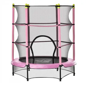 Easycomfort Tappeto Elastico per Bambini 3-6 Anni ?140x160cm, Trampolino da Giardino con Rete, Bordo Imbottito e Corde Elastiche, Rosa e Nero