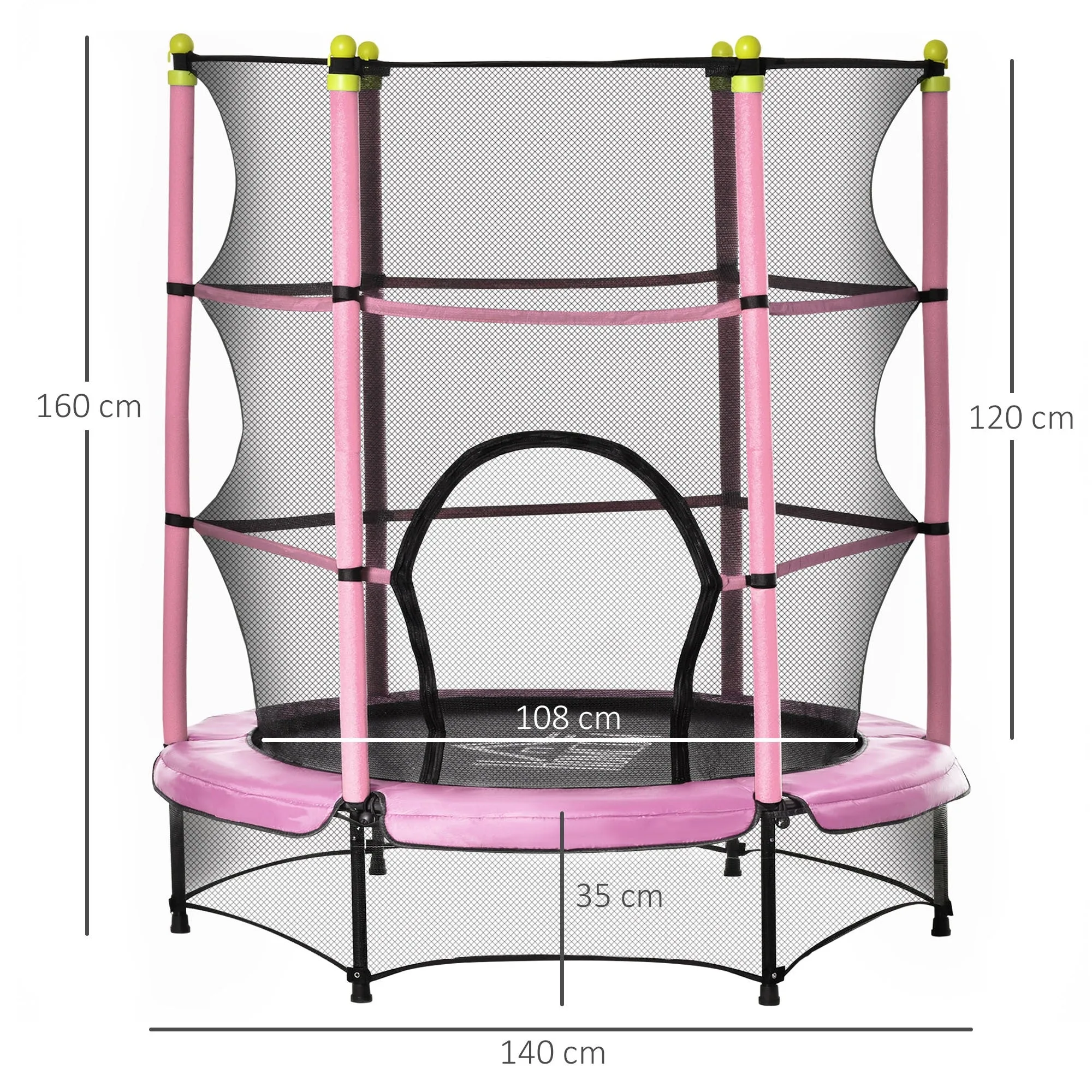 Easycomfort Tappeto Elastico per Bambini 3-6 Anni ?140x160cm, Trampolino da Giardino con Rete, Bordo Imbottito e Corde Elastiche, Rosa e Nero