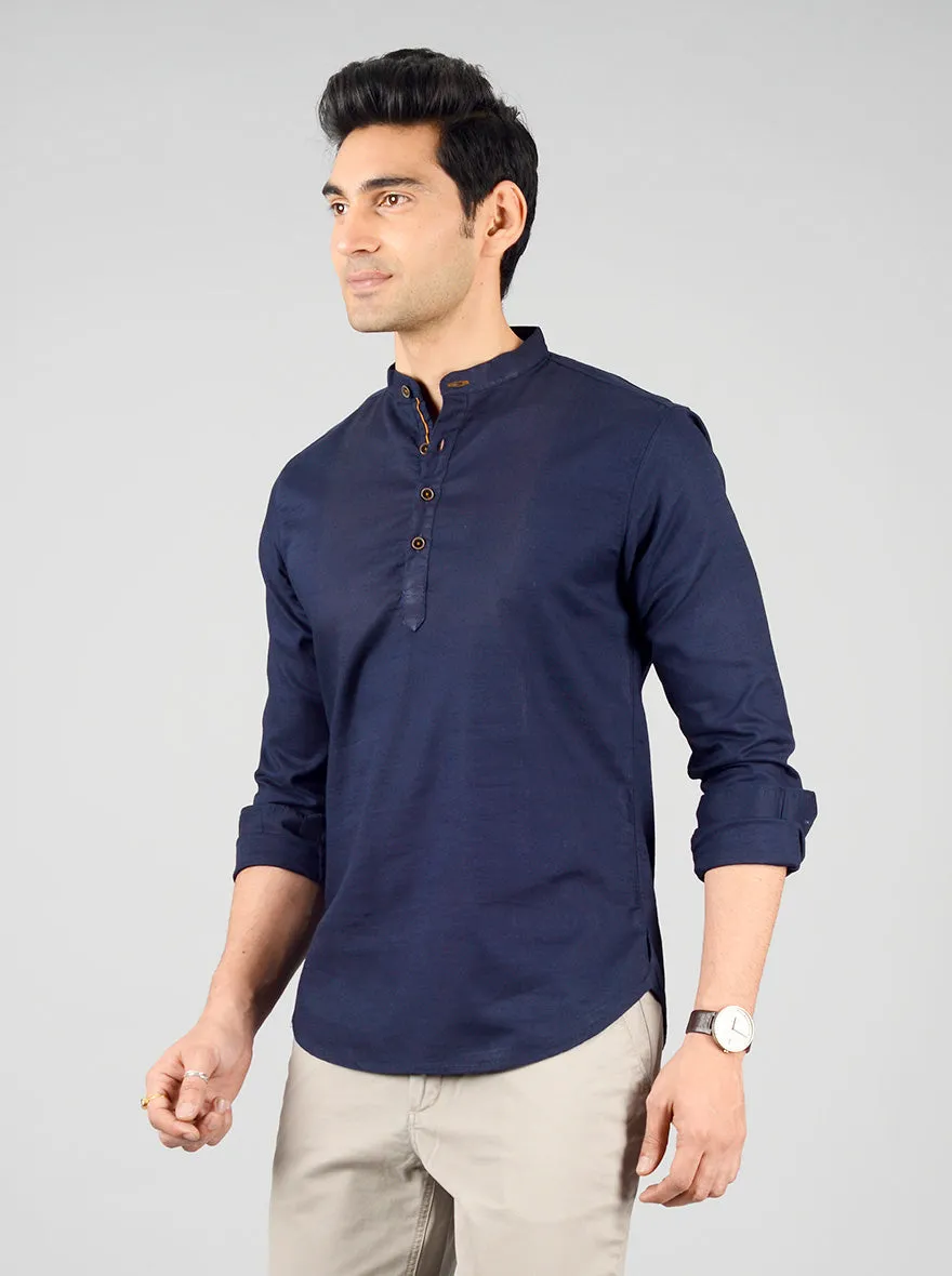 Eclipse Blue Solid Slim Fit Short Kurta | Greenfibre