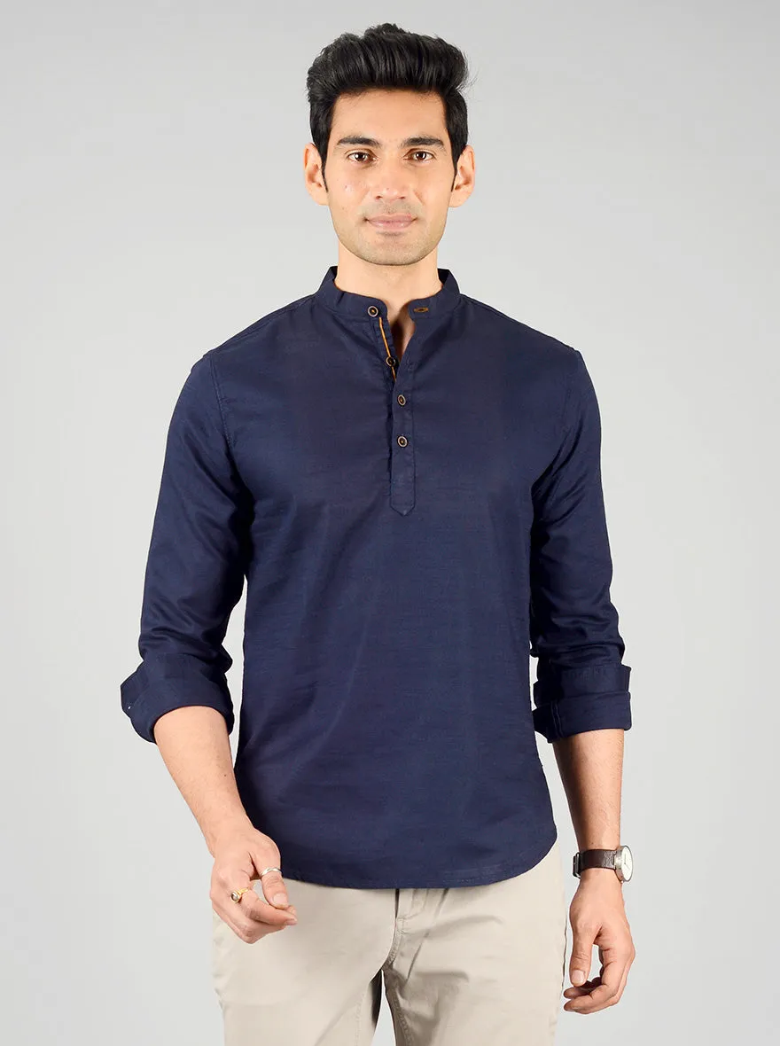 Eclipse Blue Solid Slim Fit Short Kurta | Greenfibre