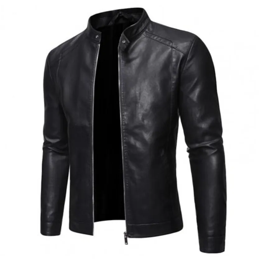 Funki Buys | Jackets | Men's Faux Leather Stand Collar Jacket