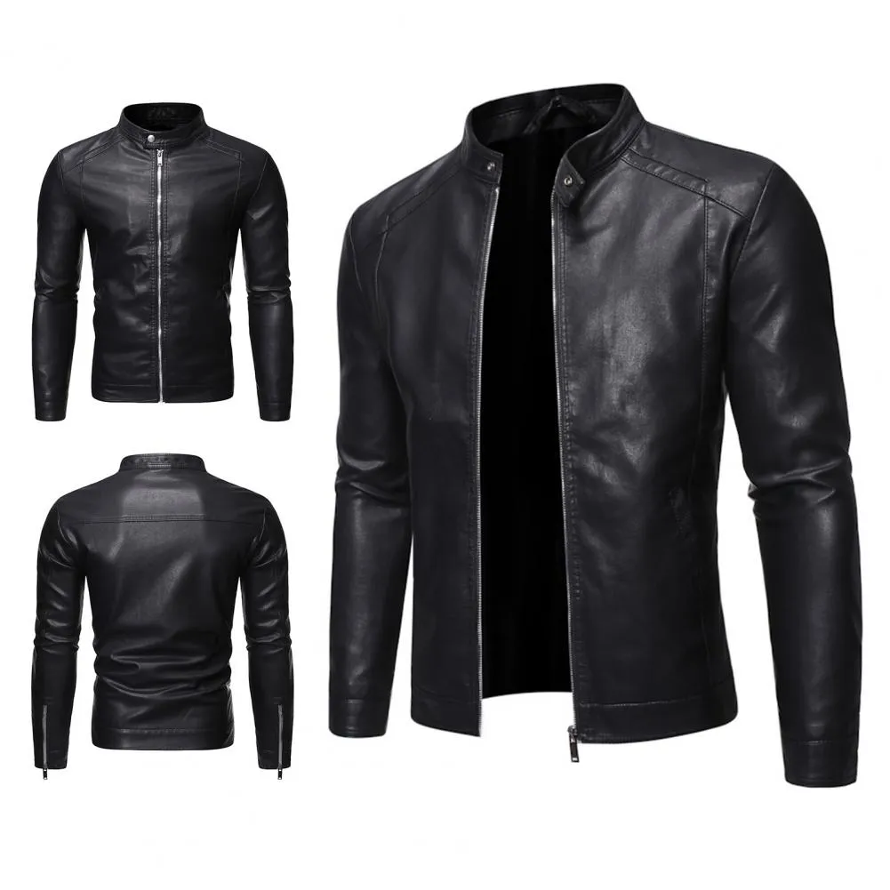 Funki Buys | Jackets | Men's Faux Leather Stand Collar Jacket